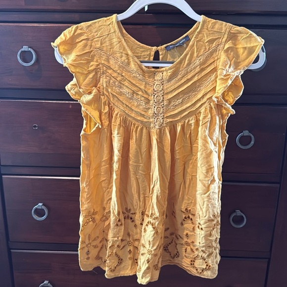 American Eagle Charming Yellow mustard Women top with Embroidered Details size M - Picture 11 of 11